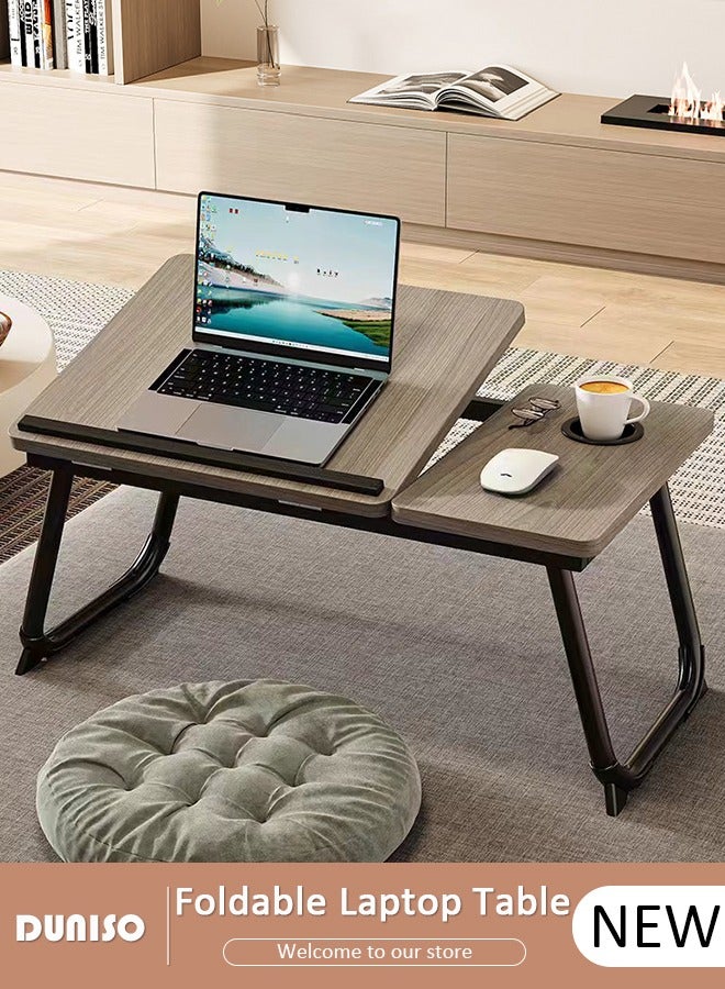 DUNISO Laptop Bed Tray Desk, Adjustable Folding Laptop Bed Table, Portable Standing Desk, Foldable Lap Tablet Desk with Cup Holder for Bed Couch Sofa Floor - Image 1
