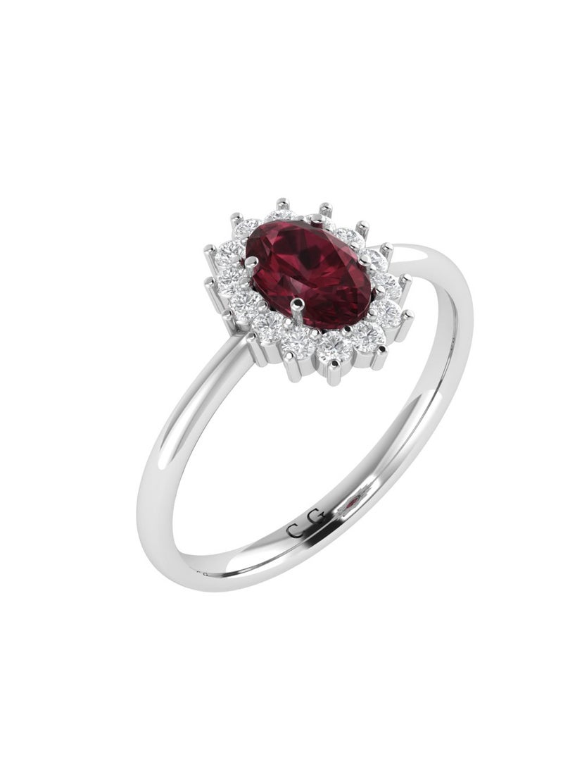 Capri Gold Diana Oval Garnet and Gleaming Diamond Ring in 18K White Gold  - Image 2