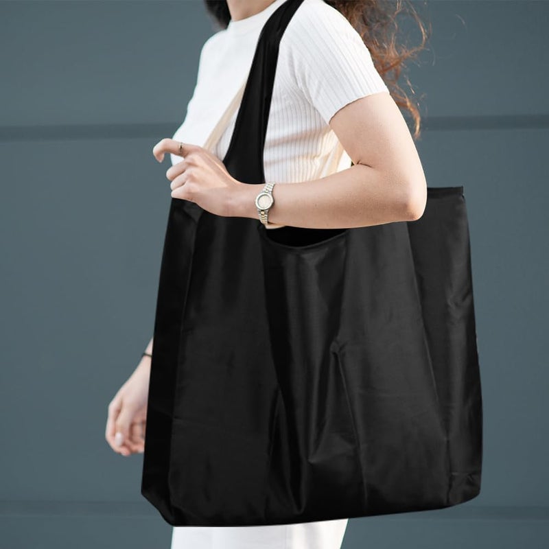 Large 50lbs Reusable Foldable Grocery Tote Bags, Eco-Friendly Washable Polyester Bags with Pocket, for Multipurpose Daily Use, Black - Image 2