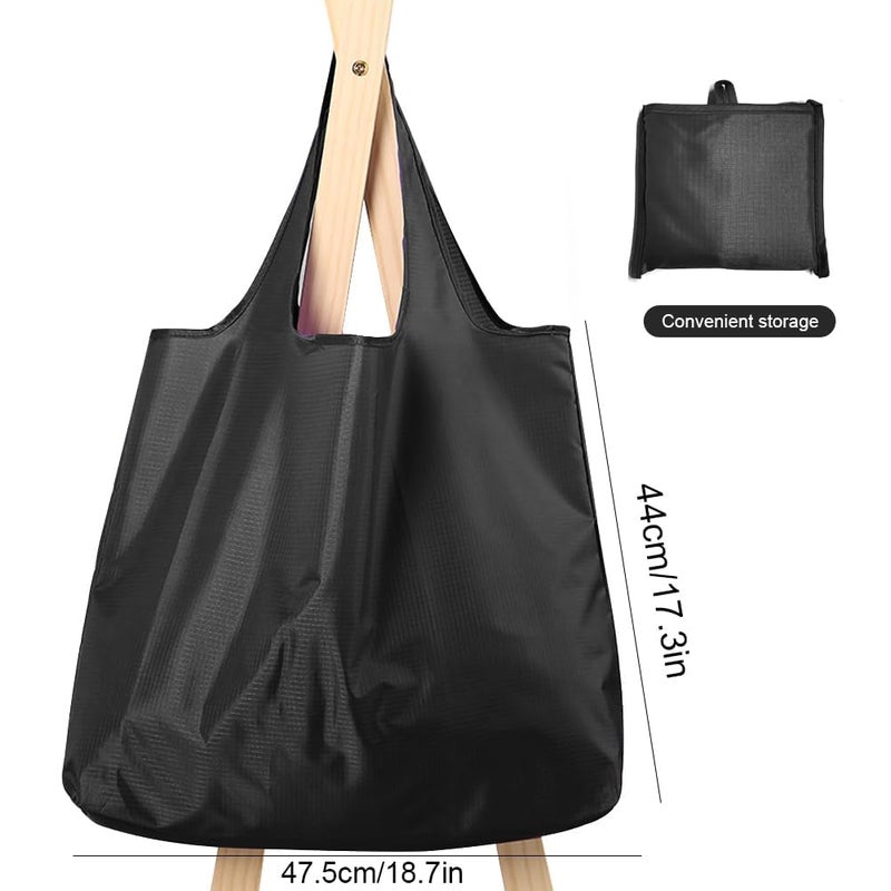 Large 50lbs Reusable Foldable Grocery Tote Bags, Eco-Friendly Washable Polyester Bags with Pocket, for Multipurpose Daily Use, Black - Image 5