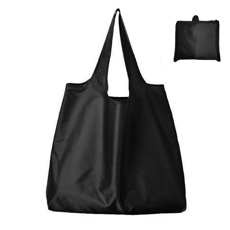Large 50lbs Reusable Foldable Grocery Tote Bags, Eco-Friendly Washable Polyester Bags with Pocket, for Multipurpose Daily Use, Black - Image 1