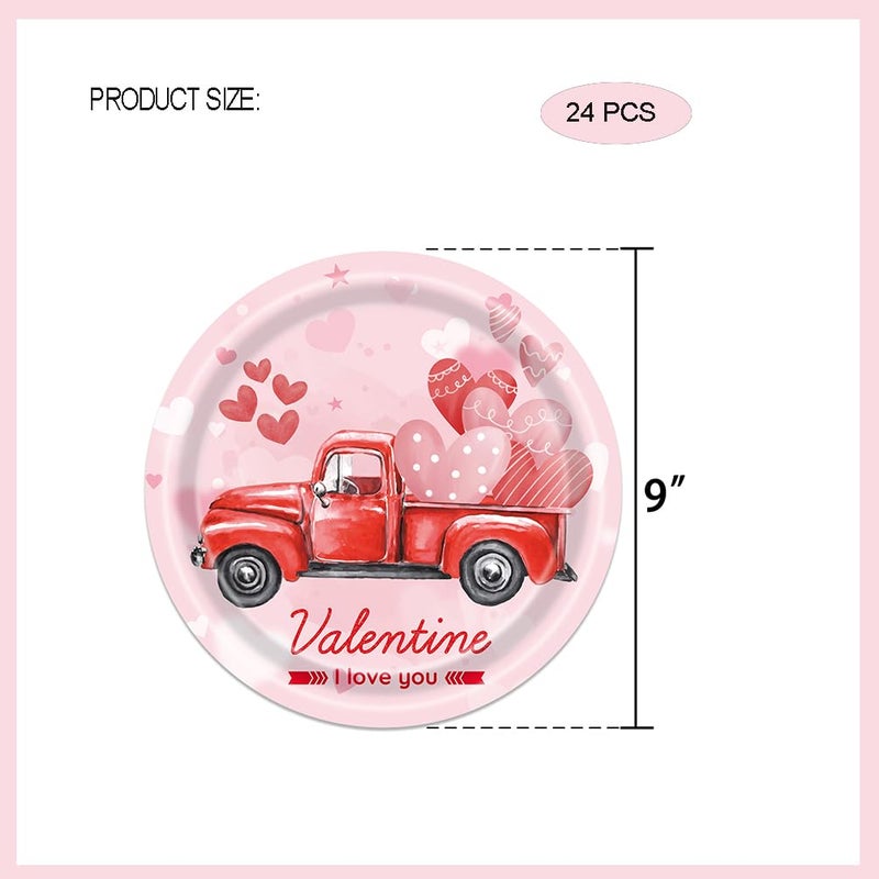 HANSAMU 24 Pieces Valentines Disposable Paper Plates Party Supplies  Car Heart Love Plates Tableware Set for Valentine Anniversary Wedding Party 9'' - Image 1