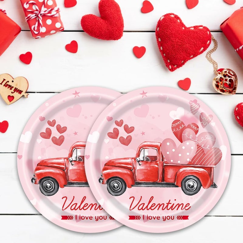 HANSAMU 24 Pieces Valentines Disposable Paper Plates Party Supplies  Car Heart Love Plates Tableware Set for Valentine Anniversary Wedding Party 9'' - Image 2