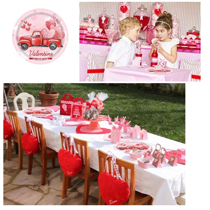 HANSAMU 24 Pieces Valentines Disposable Paper Plates Party Supplies  Car Heart Love Plates Tableware Set for Valentine Anniversary Wedding Party 9'' - Image 3