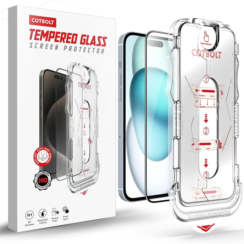 Cotbolt Tempered Glass for iPhone 15 Plus/iPhone 16 Plus Screen Protector with (Easy Installation Kit) Anti Scratch, Bubble Free - Image 3