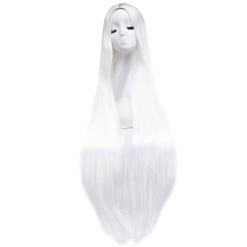 AGPTEK Wig Synthetic Wig for Women 40 Inch 100 cm Straight Long Wig Part in the Middle Anime Costume Great for Party Cosplay DailyUse and Festivals White