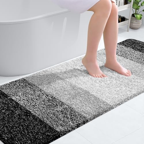 OLANLY Bathroom Runner Rugs 70x24 Extra Soft Absorbent Microfiber Bath Rugs Rubber Backing Quick Dry Machine Washable Bath Mats for Bathroom Floor Tub and Shower Home Decor Accessories Black