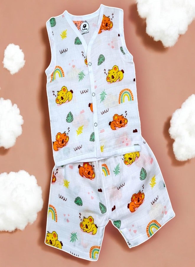 TEETAR Unisex Muslin Cotton Baby Vest and Shorts Set | Soft & Breathable Summer Outfit for Newborns & Infants | Lightweight & Comfortable Baby Clothing (Cuddly Koala, 3-6 Months) - Image 5