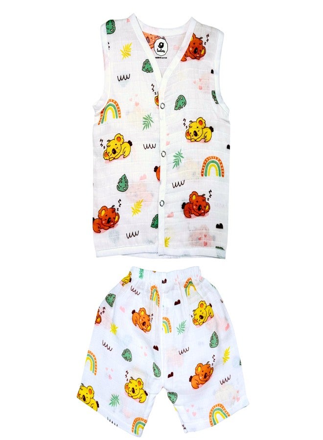 TEETAR Unisex Muslin Cotton Baby Vest and Shorts Set | Soft & Breathable Summer Outfit for Newborns & Infants | Lightweight & Comfortable Baby Clothing (Cuddly Koala, 3-6 Months) - Image 1