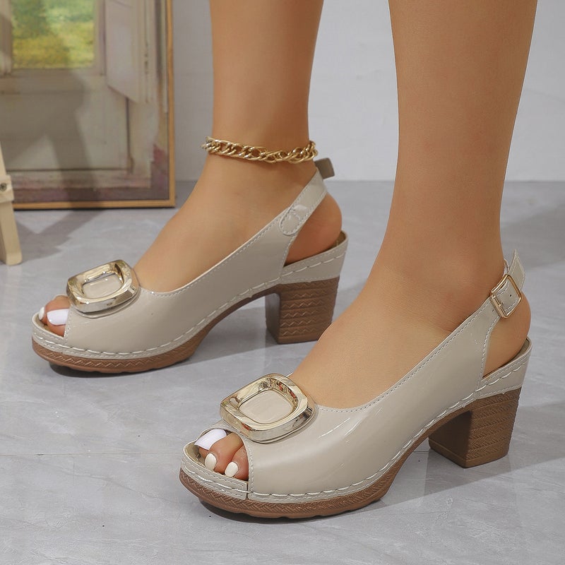Large Size Wedge-Heeled Sandals For Women Style Metal High-Heeled Sandals And Slippers - Image 5
