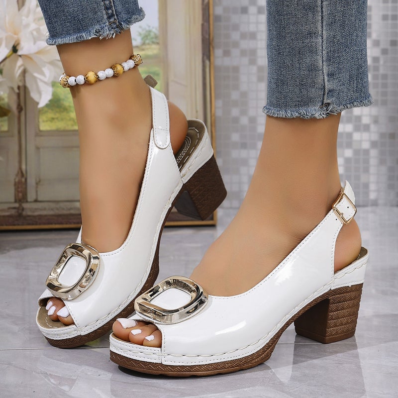 Large Size Wedge-Heeled Sandals For Women Style Metal High-Heeled Sandals And Slippers - Image 2