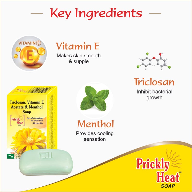 Pil Prickly Heat Soap | Medicated Soap with Triclosan | Anti Bacterial & Anti Inflammatory | Treats Rashes & Itchiness | 75 g Each (Pack of 4) - Image 4