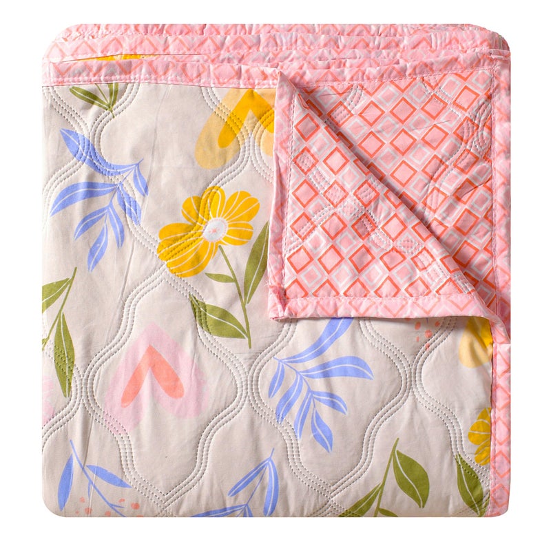 Fancy Walas Dohar Double Bed 100% Cotton Blankets for Summer | 90x100inch, 150GSM Ac Comforter and Cooling Blankets for Summer | Pink Color | Classic Printed Design | Quilt | Ideal for Gifting - Image 1