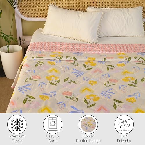 Fancy Walas Dohar Double Bed 100% Cotton Blankets for Summer | 90x100inch, 150GSM Ac Comforter and Cooling Blankets for Summer | Pink Color | Classic Printed Design | Quilt | Ideal for Gifting - Image 5
