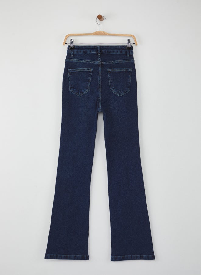 trendyol Teen Dark Blue High Waist Comfort/Flexible Flared F Flare Jeans - Image 5