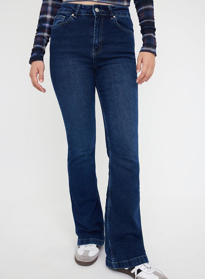 trendyol Teen Dark Blue High Waist Comfort/Flexible Flared F Flare Jeans - Image 3