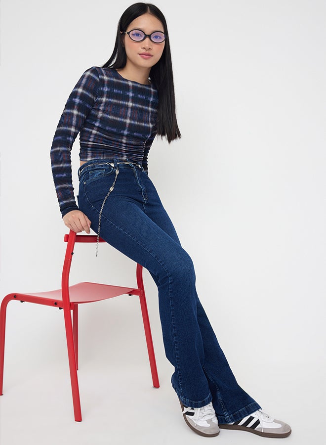 trendyol Teen Dark Blue High Waist Comfort/Flexible Flared F Flare Jeans - Image 1
