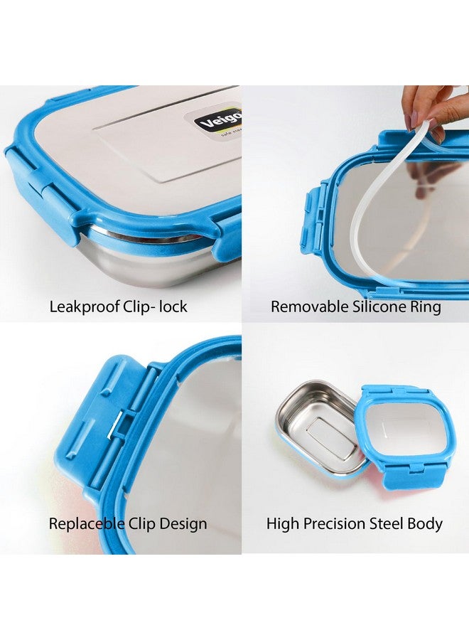 Veigo Steel Lunch Boxes for Office Men, Tiffin Box for Office Men, Lunch Box for Kids, Jumbo 950 ml, 180 ml Veg Box | Detachable Clips | Leakproof & Airtight | Durable Stainless Steel Lid | Blue - Image 4