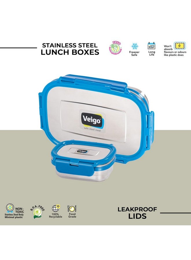 Veigo Steel Lunch Boxes for Office Men, Tiffin Box for Office Men, Lunch Box for Kids, Jumbo 950 ml, 180 ml Veg Box | Detachable Clips | Leakproof & Airtight | Durable Stainless Steel Lid | Blue - Image 5