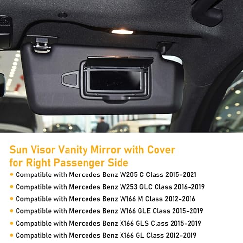 Abodvu Compatible with Mercedes Benz Sun Visor Mirror Cover Replacement for W166 X166 W292 W205 W253 C GLC M Class 2015-2021,1PC Right Passenger Side Sun Vanity Visor Makeup Mirror Cover Cap,Black - Image 2