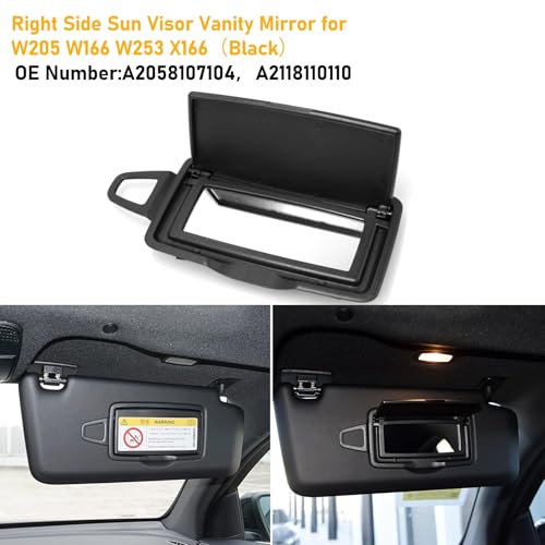 Abodvu Compatible with Mercedes Benz Sun Visor Mirror Cover Replacement for W166 X166 W292 W205 W253 C GLC M Class 2015-2021,1PC Right Passenger Side Sun Vanity Visor Makeup Mirror Cover Cap,Black - Image 3
