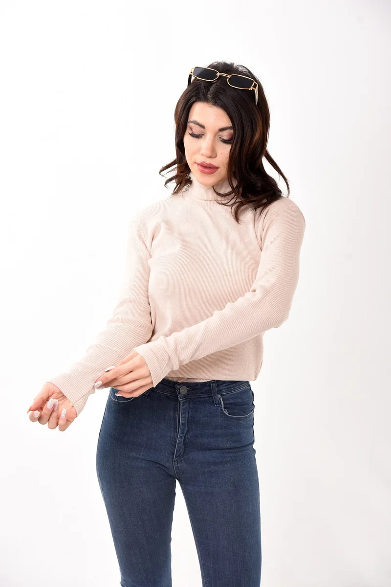 بيليفانتي كولكشن Women's Turtleneck Turtleneck Slim Fit Sweater Beige