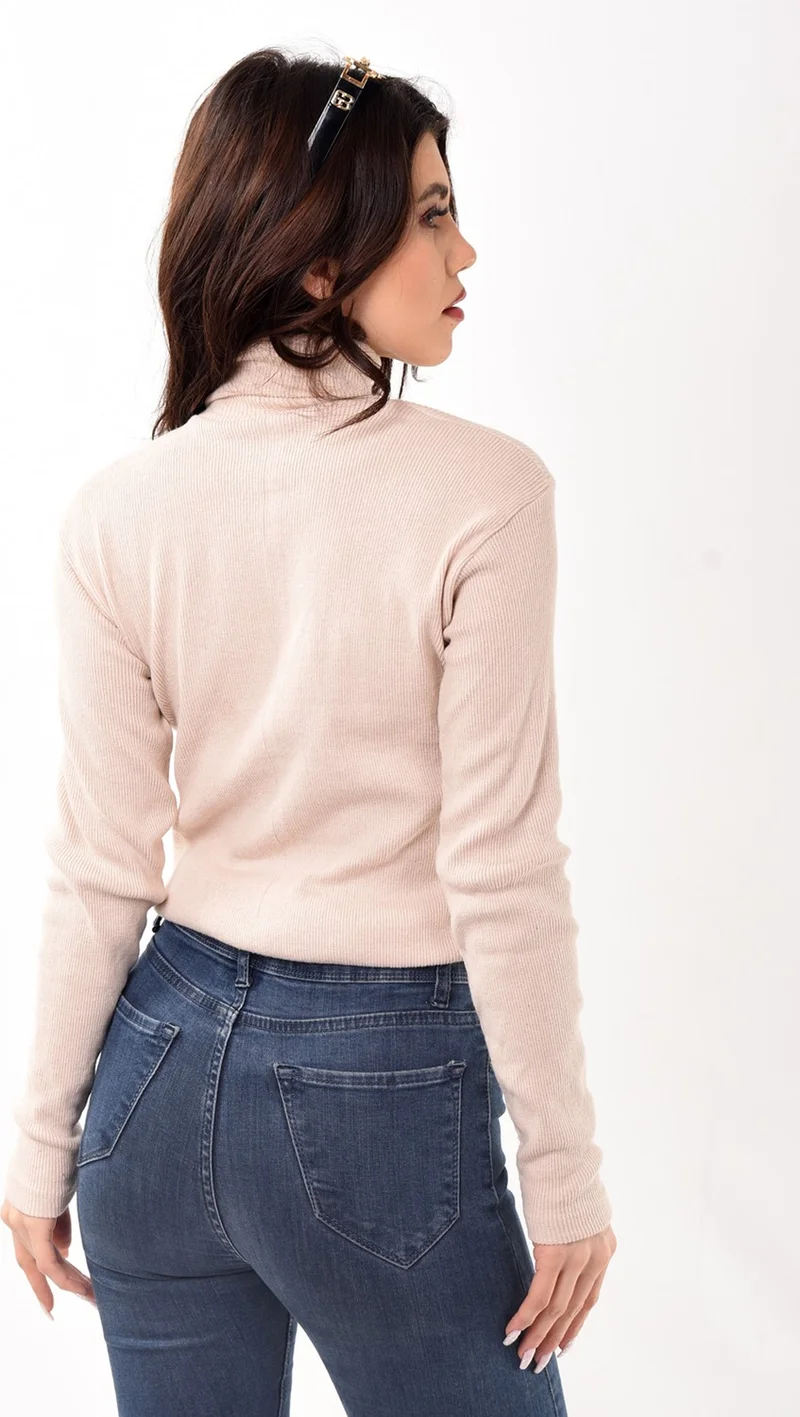 بيليفانتي كولكشن Women's Turtleneck Turtleneck Slim Fit Sweater Beige