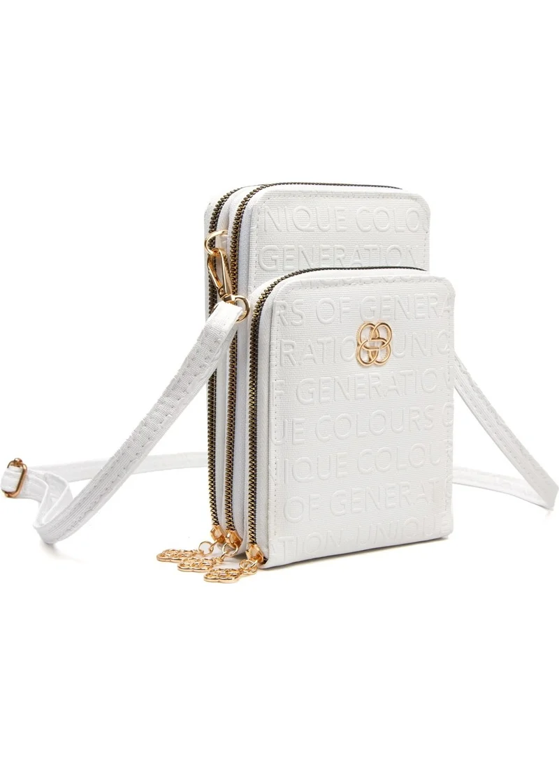 Adelina Bags Women's White Wallet Bag with Phone Compartment and Crossover Adjustable Strap