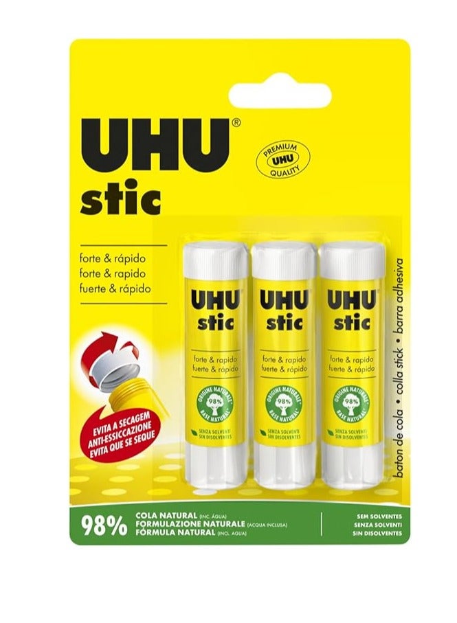 يو إتش يو UHU 3 قطع من عصا الصمغ الخالية من المذيبات أبيض 8.2 جم - Image 1