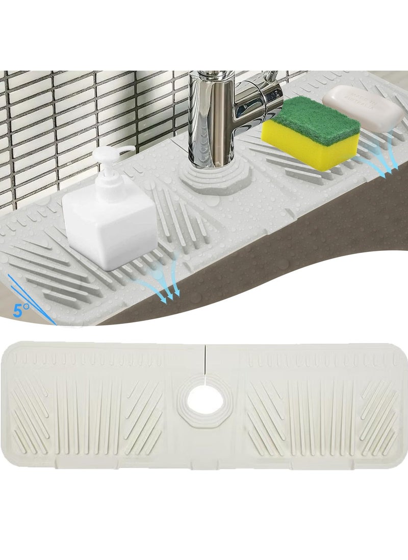 GNAFOTU 17.5 inch Silicone Faucet mat for Kitchen Sink, Upgraded 5 Slope Handle Drip Catcher Tray, Dish Soap Sponge Holder, Drying Mat for Bathroom Kitchen Sink Splash Guard Accessories  - Image 1