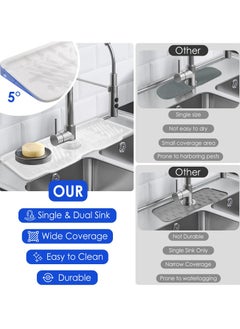 GNAFOTU 17.5 inch Silicone Faucet mat for Kitchen Sink, Upgraded 5 Slope Handle Drip Catcher Tray, Dish Soap Sponge Holder, Drying Mat for Bathroom Kitchen Sink Splash Guard Accessories  - Image 3