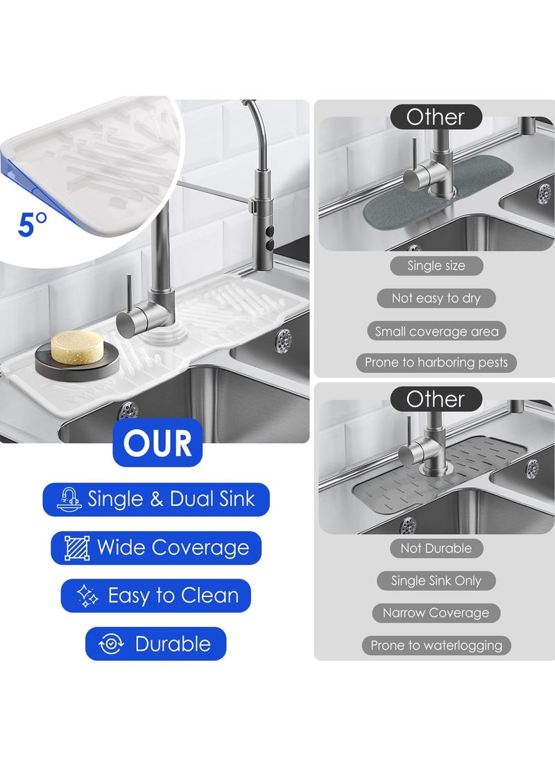 GNAFOTU 17.5 inch Silicone Faucet mat for Kitchen Sink, Upgraded 5 Slope Handle Drip Catcher Tray, Dish Soap Sponge Holder, Drying Mat for Bathroom Kitchen Sink Splash Guard Accessories  - Image 3