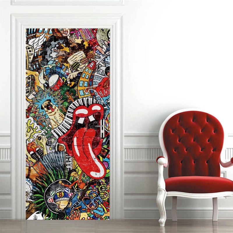 Door Sticker Peel and Stick Vinyl Door Decals SelfAdhesive Mural for Home Decor 303 W x 787 L Set of 2 Sheets Hiphop Graffiti