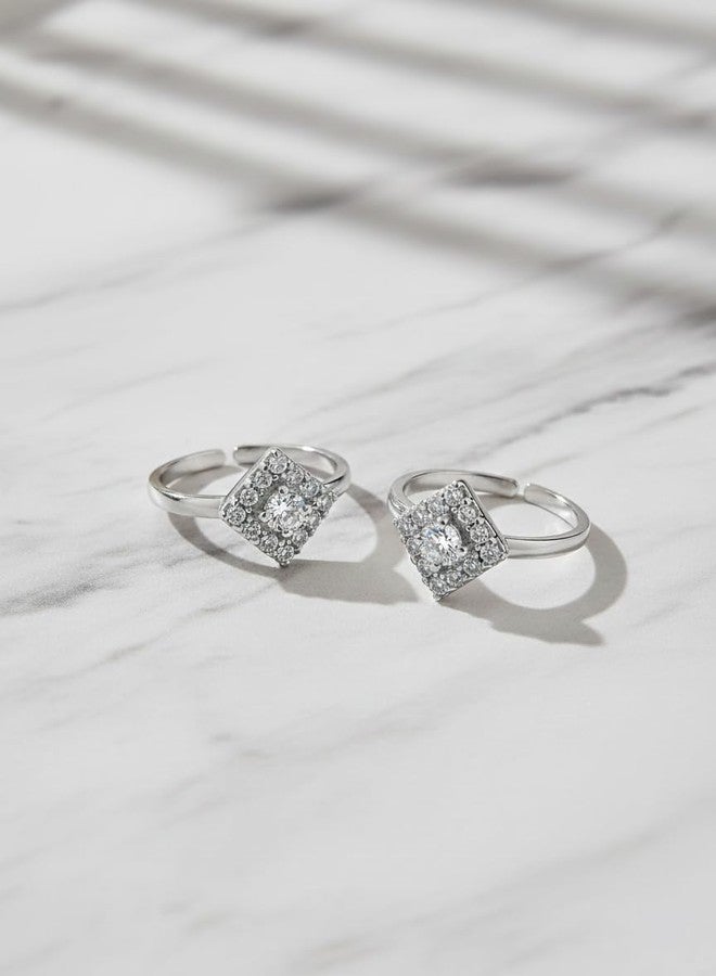 Parnika (Formerly MJ Graceful White Multi CZ Adorned Silver Toe Rings in Pure 92.5 Sterling Silver for Women (White) - Image 3