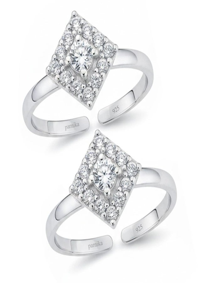 Parnika (Formerly MJ Graceful White Multi CZ Adorned Silver Toe Rings in Pure 92.5 Sterling Silver for Women (White) - Image 1