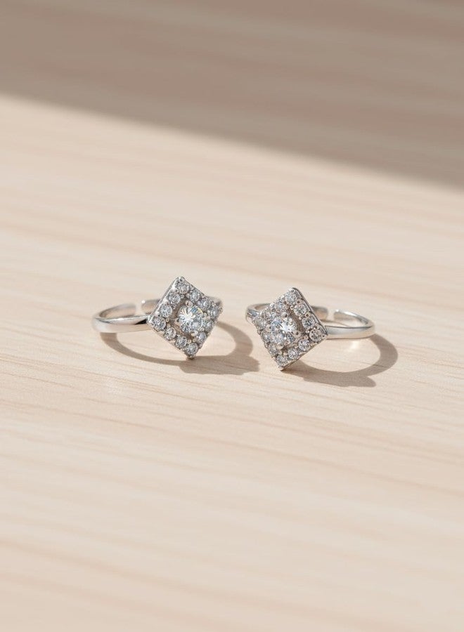 Parnika (Formerly MJ Graceful White Multi CZ Adorned Silver Toe Rings in Pure 92.5 Sterling Silver for Women (White) - Image 2