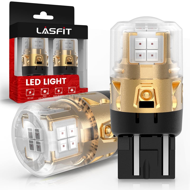 LASFIT L2 7440 7443 LED Bulbs Red Brake Light Bulb Tail Lights, Super Bright T20 7441 7444 W21W Bulb Replacement for Taillights Stop Lights, only for Standard Socket, 2pcs - Image 1