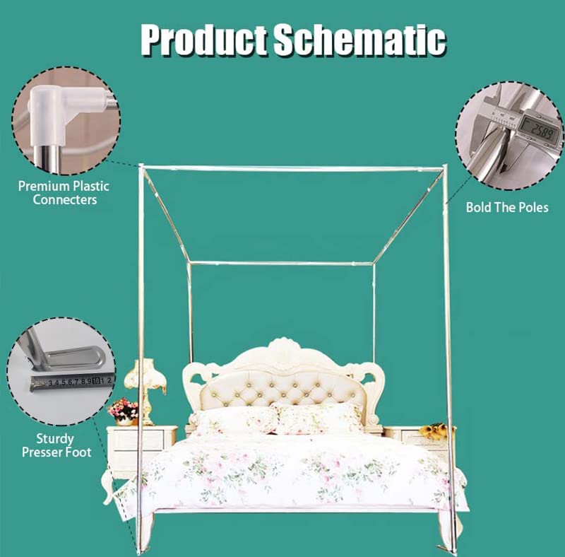 Mengersi Canopy Bed Frame Post Poles King Size Stainless Steel 4 Corner Canopy Bed Curtains Frame Bracket Fit for Metal and Wood Bed - Image 2
