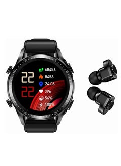 2 in 1 Smart Watch with Earbuds 1.28" Smartwatch TWS HiFi Stereo Wireless Headset Combo Bluetooth Phone Call for Android iOS(Black)