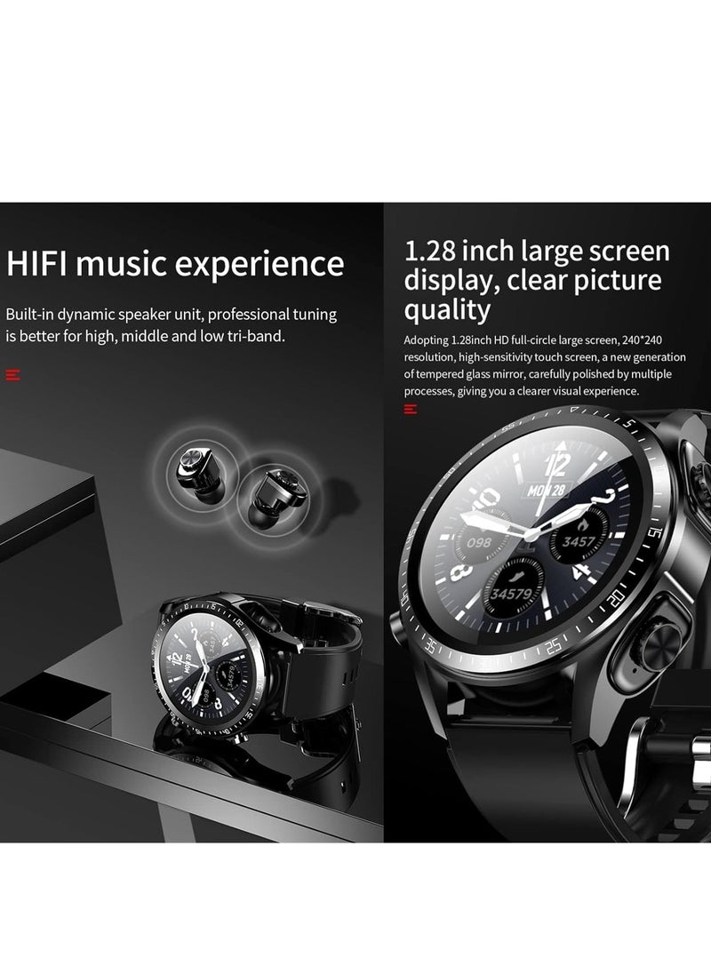SYOSI - 2 in 1 Smart Watch with Earbuds 1.28" Smartwatch TWS HiFi Stereo Wireless Headset Combo Bluetooth Phone Call for Android iOS(Black) - Image 1