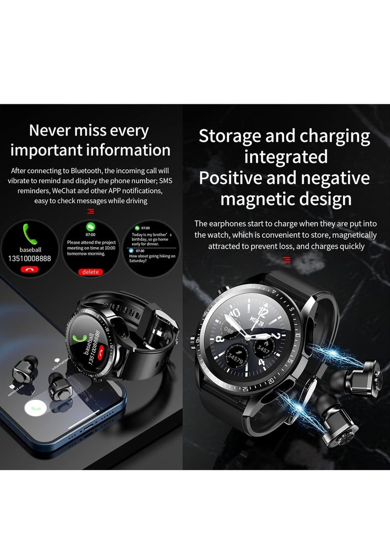 SYOSI - 2 in 1 Smart Watch with Earbuds 1.28" Smartwatch TWS HiFi Stereo Wireless Headset Combo Bluetooth Phone Call for Android iOS(Black) - Image 1