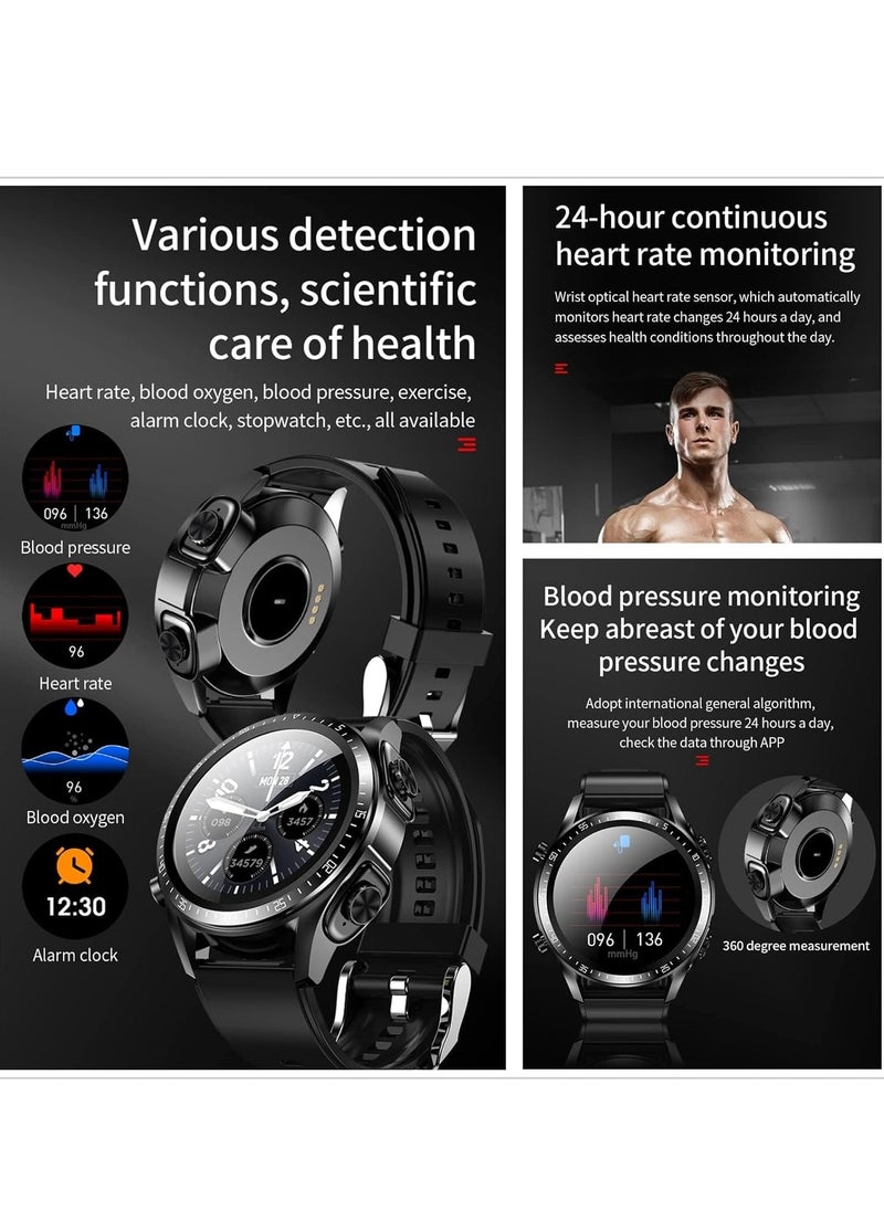 SYOSI - 2 in 1 Smart Watch with Earbuds 1.28" Smartwatch TWS HiFi Stereo Wireless Headset Combo Bluetooth Phone Call for Android iOS(Black) - Image 1