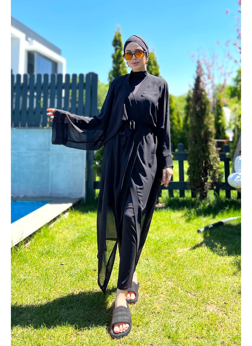 Remsa Mayo Remsa Swimsuit Remsa Modest Swimsuit Over Single Kaftan Kimono Pareo Plain Black RP004 Hatice  - Image 1