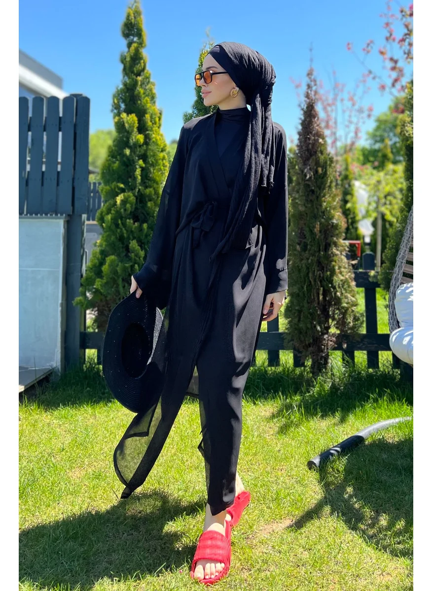 Remsa Mayo Remsa Swimsuit Remsa Modest Swimsuit Over Single Kaftan Kimono Pareo Plain Black RP004 Hatice