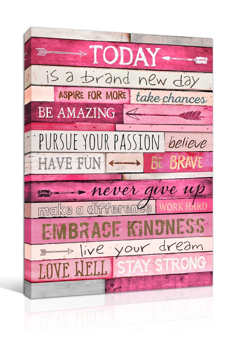 THRLVEART ALAYRA Pink Inspirational Wall Art - Office Wall Decor for Women - Motivational Posters for Teens - Stretched and Framed Ready to Hang Size 24" W x 16" H - Image 1