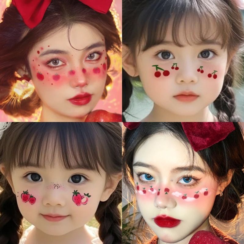 Christmas Red Christmas Hat Candy Tattoo Sticker Christmas Tree White Snowman Snowflake Color Makeup Face Sticker - Image 1