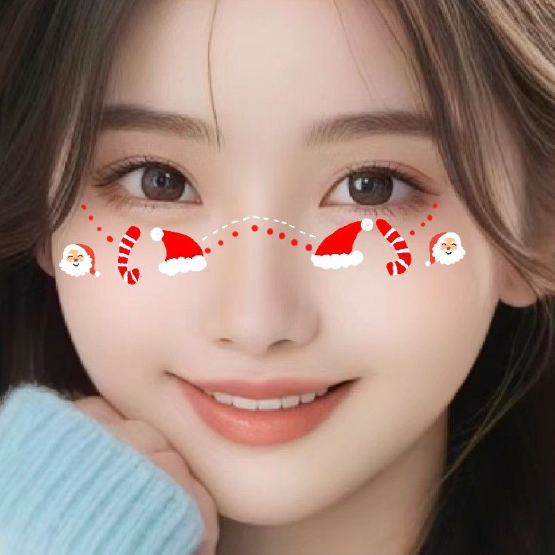 Christmas Red Christmas Hat Candy Tattoo Sticker Christmas Tree White Snowman Snowflake Color Makeup Face Sticker - Image 2