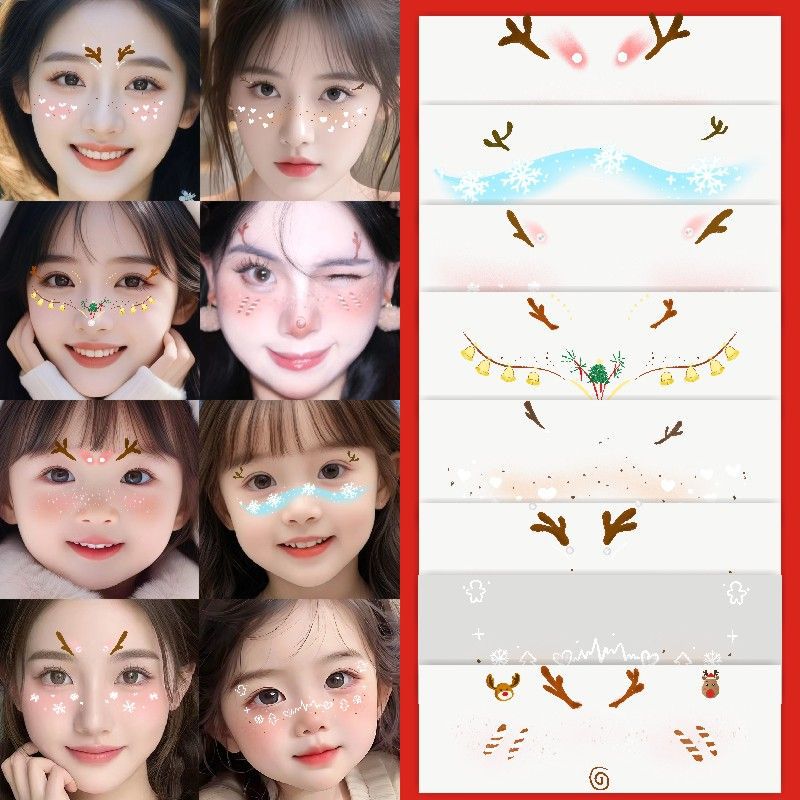 Christmas Red Christmas Hat Candy Tattoo Sticker Christmas Tree White Snowman Snowflake Color Makeup Face Sticker - Image 3