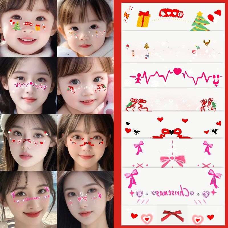 Christmas Red Christmas Hat Candy Tattoo Sticker Christmas Tree White Snowman Snowflake Color Makeup Face Sticker - Image 4