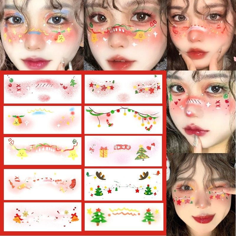 Christmas Red Christmas Hat Candy Tattoo Sticker Christmas Tree White Snowman Snowflake Color Makeup Face Sticker - Image 5